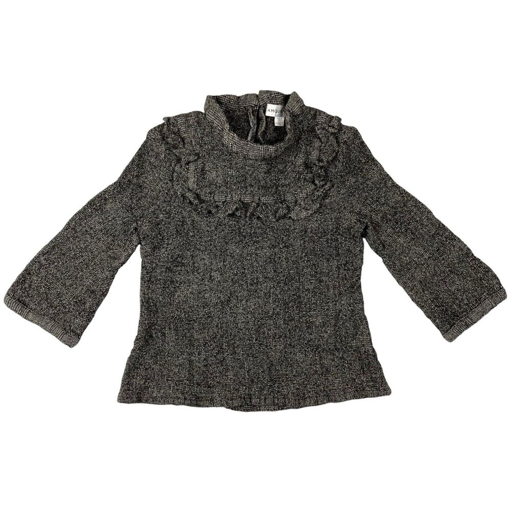 Amour Vert Girls Wool Sweater Gray Ruffle Neck Button Back USA Made Approx. 6/7